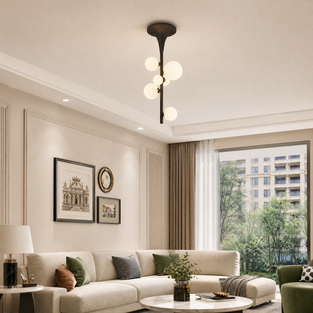 Milky White Glass Globe Trumpet Shape Semi Flush Mount Ceiling Light