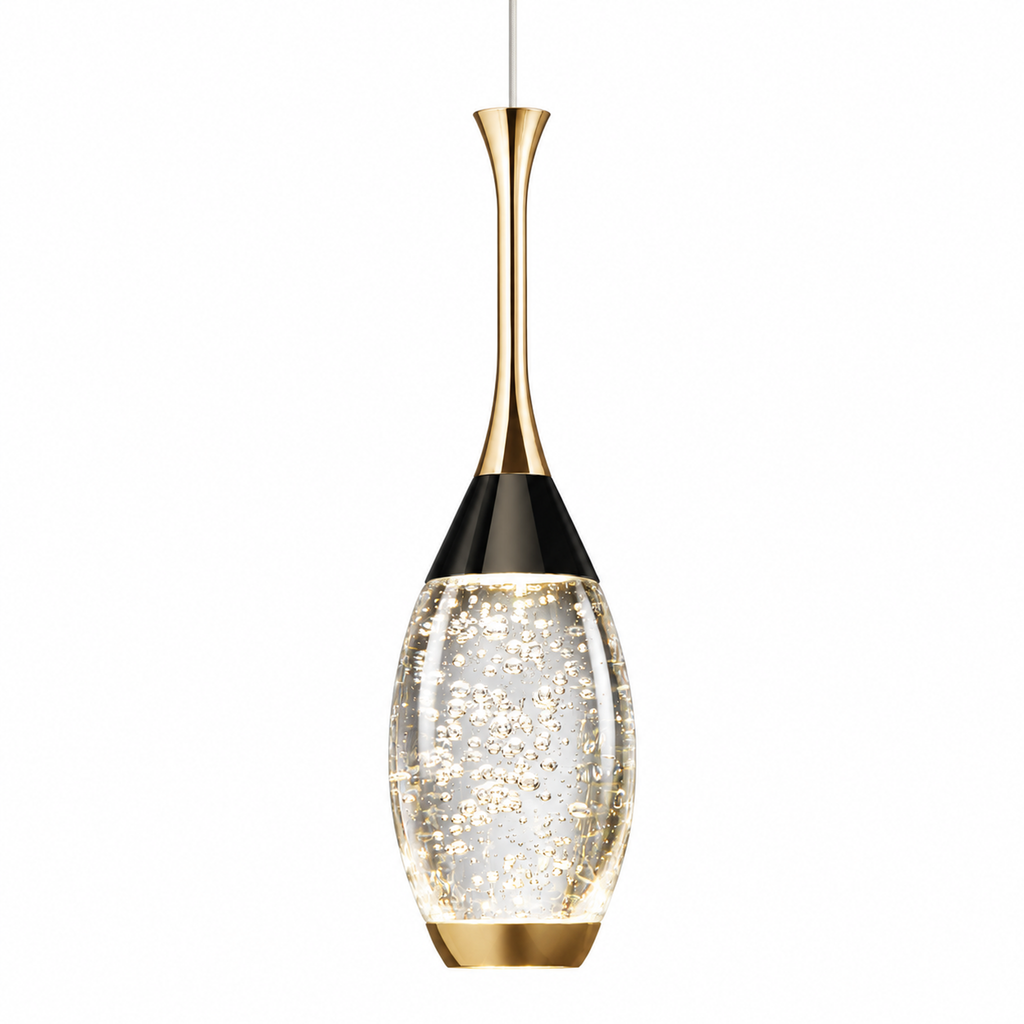 Mini Teardrop LED Black Gold Crystal Pendant Light