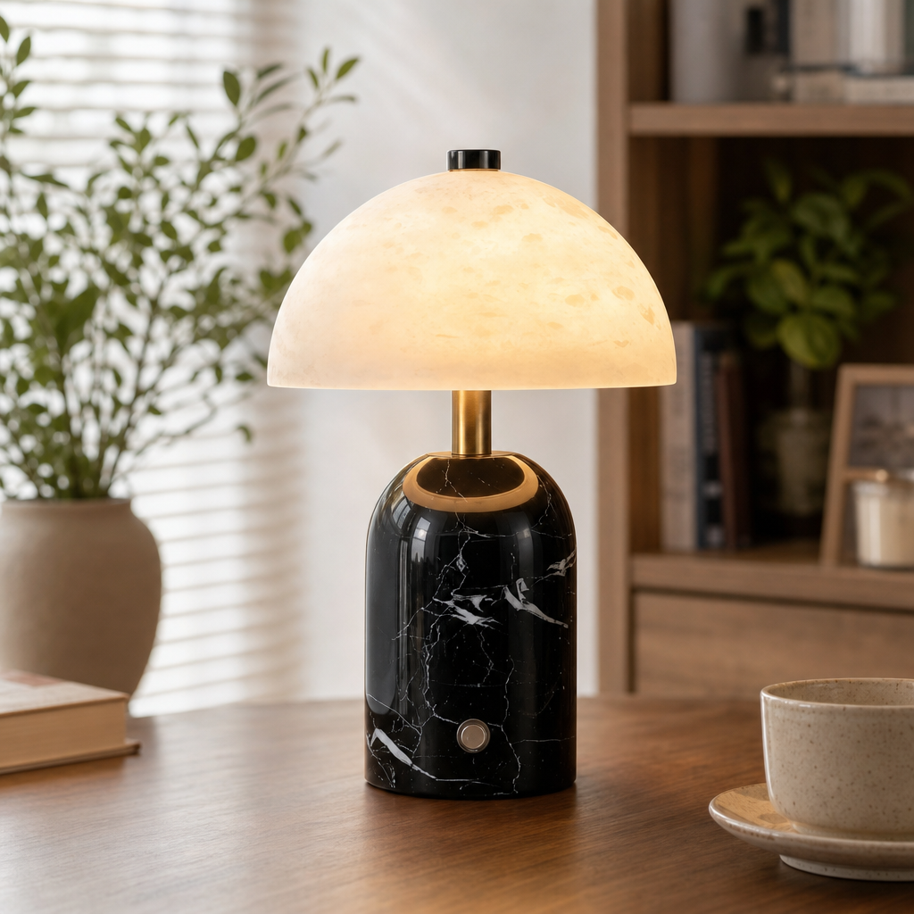 Natural Dome Alabaster Stone LED Table Lamp for Desk and Nightstand