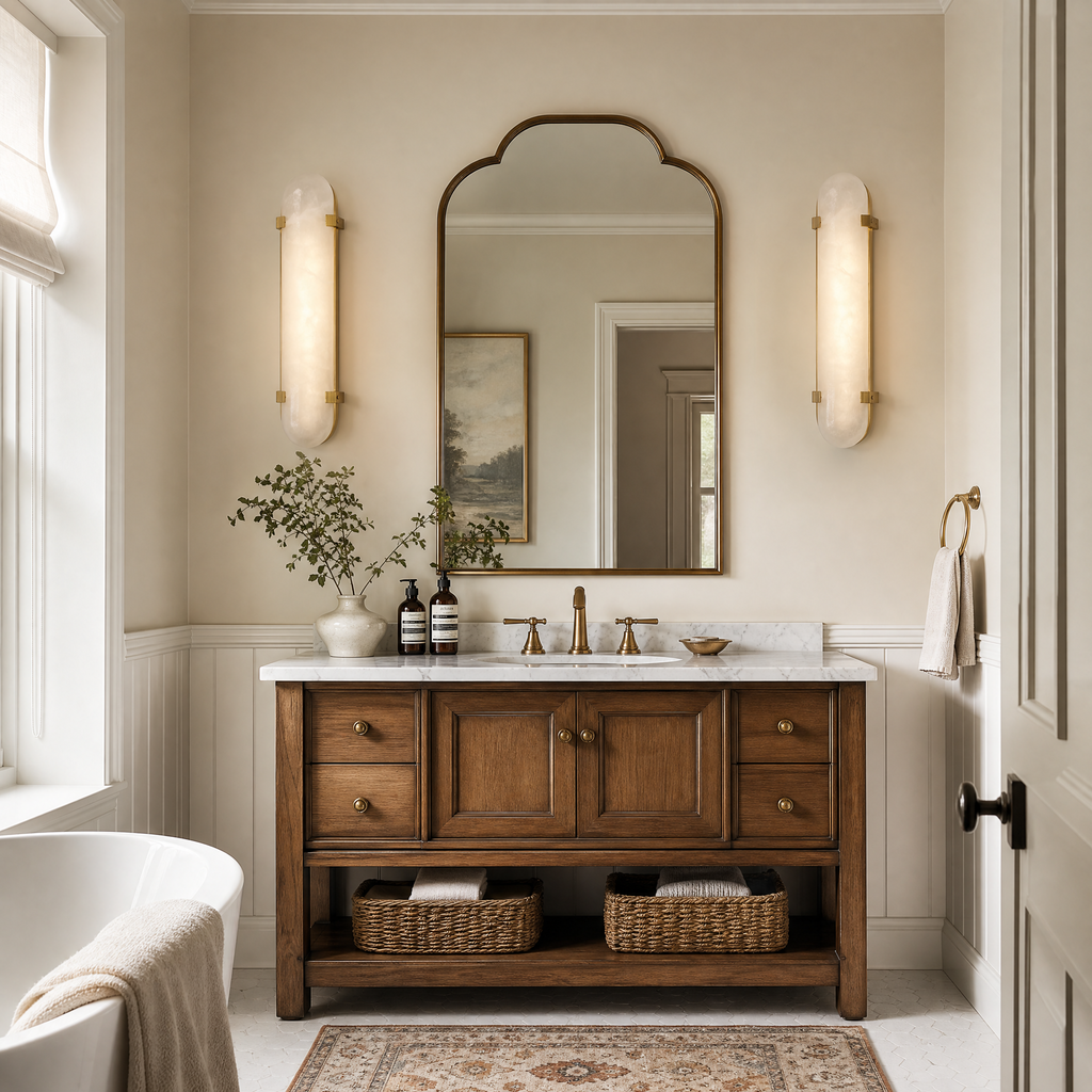Modern Oval Alabaster LED Wall Sconce with Brass Base for Bedrooms