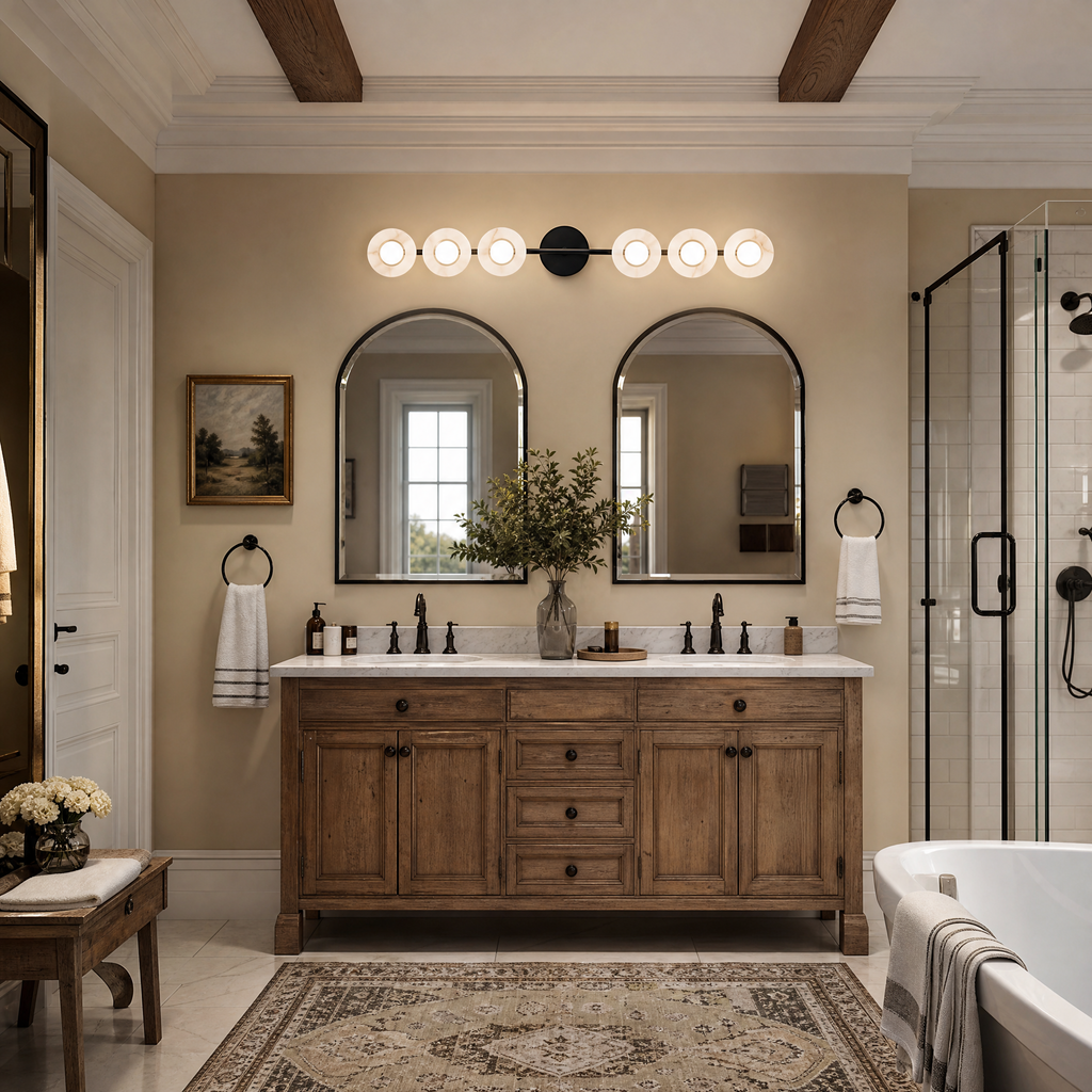 Horizontal Circular Disc Alabaster Vanity Wall Light for Bathrooms