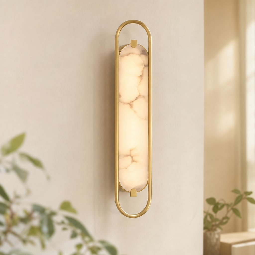 Modern Oval Alabaster LED Wall Sconce for Bedside Accent Lighting