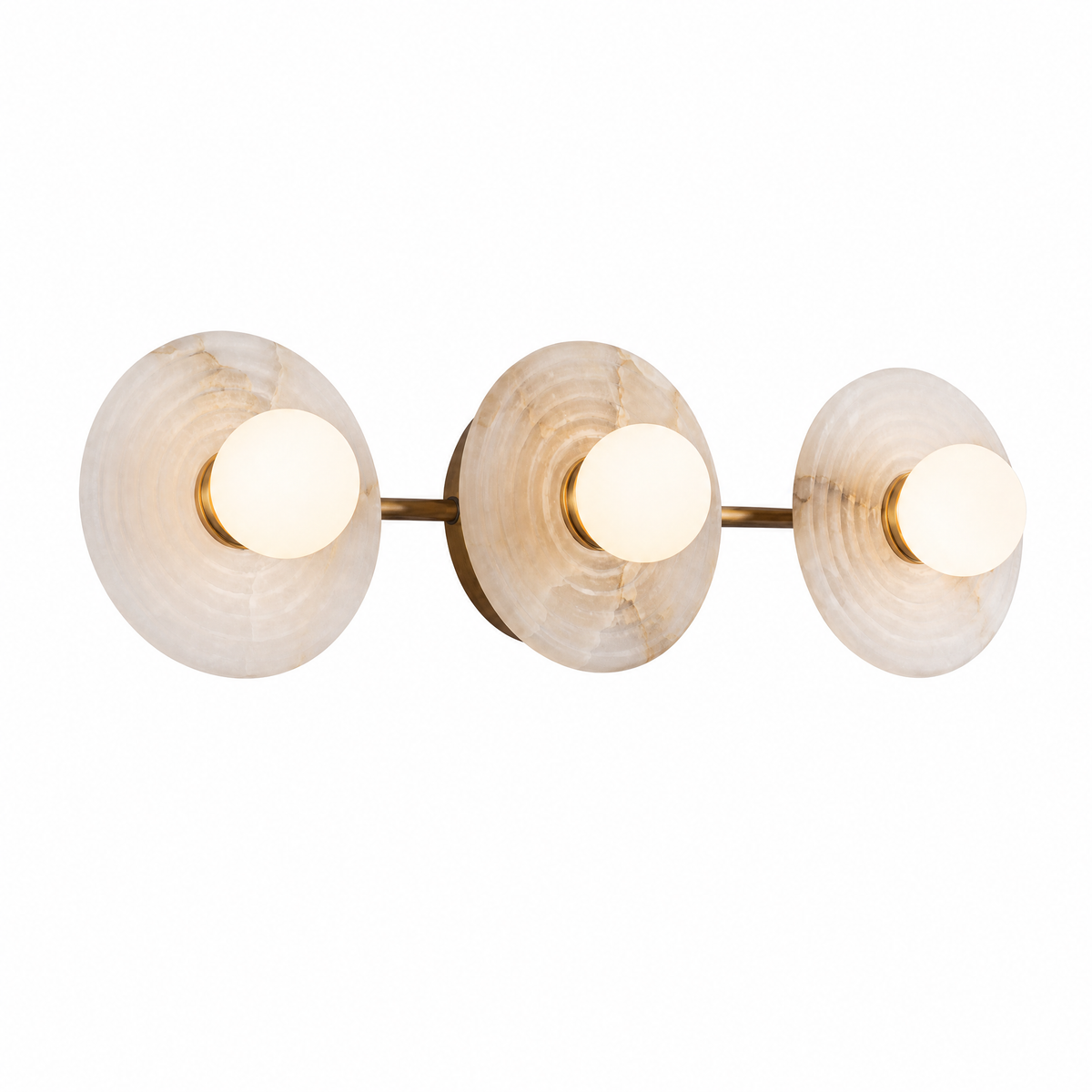 Ribbed Round Disc Sculptural Alabaster LED Wall Sconce for Hallway