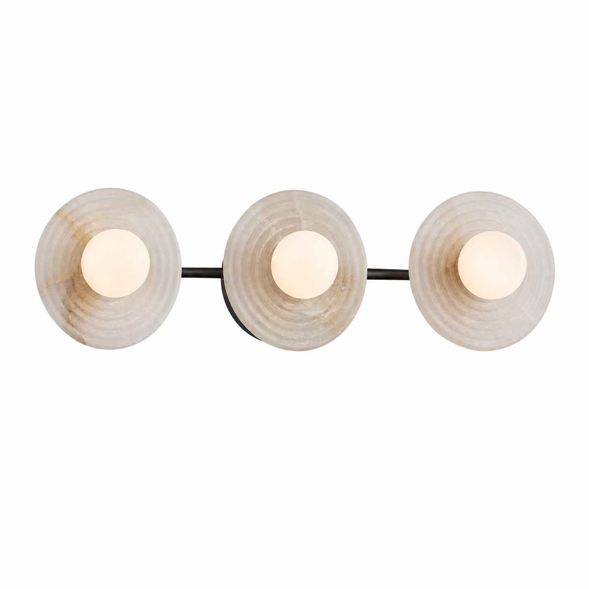 Ribbed Round Disc Sculptural Alabaster LED Wall Sconce for Hallway
