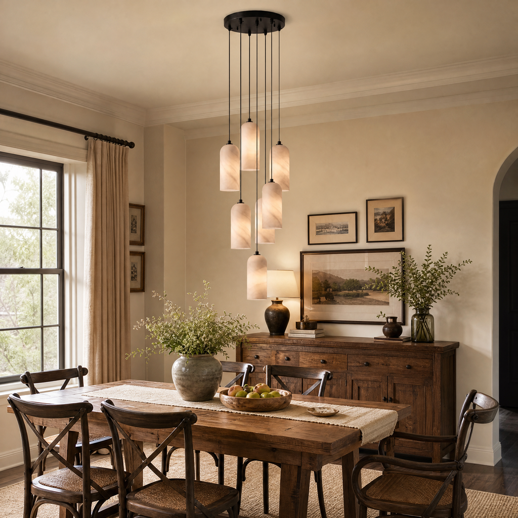 Modern Cylindrical Alabaster Pendant Light for Dining Rooms