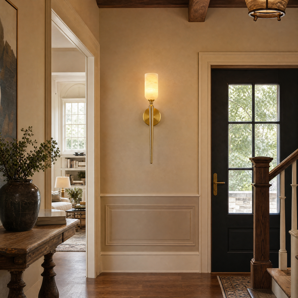 Candle-Shaped Alabaster Wall Sconce for Modern Interiors