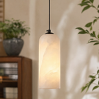 Modern Cylindrical Alabaster Pendant Light for Dining Rooms