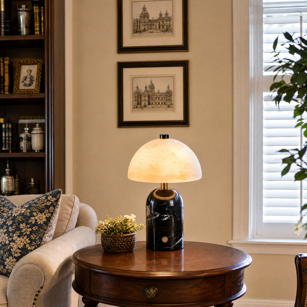 Natural Dome Alabaster Stone LED Table Lamp for Desk and Nightstand