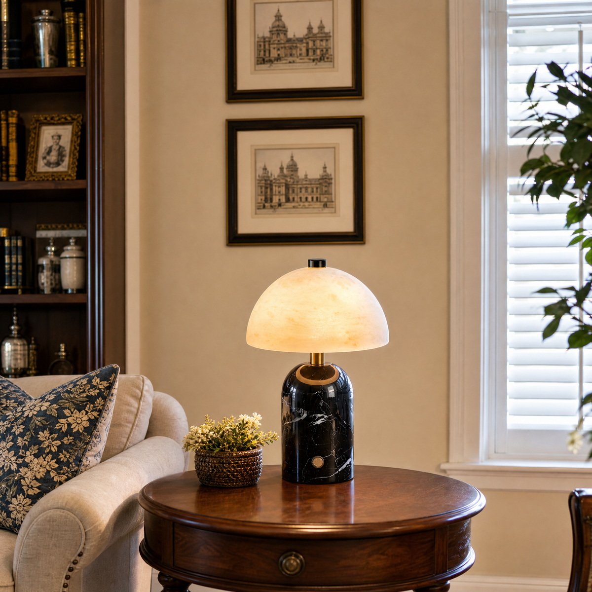 Natural Dome Alabaster Stone LED Table Lamp for Desk and Nightstand