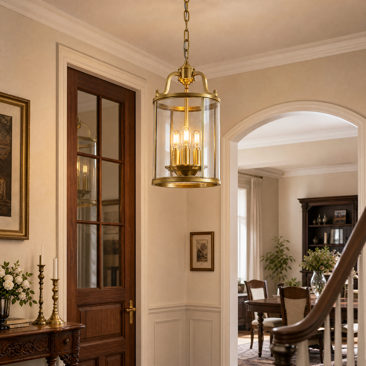 Antique Brass Pendant Light with Solder Glass