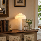 Tiered Disc White Stone Alabaster Table Lamp for Modern Bedrooms