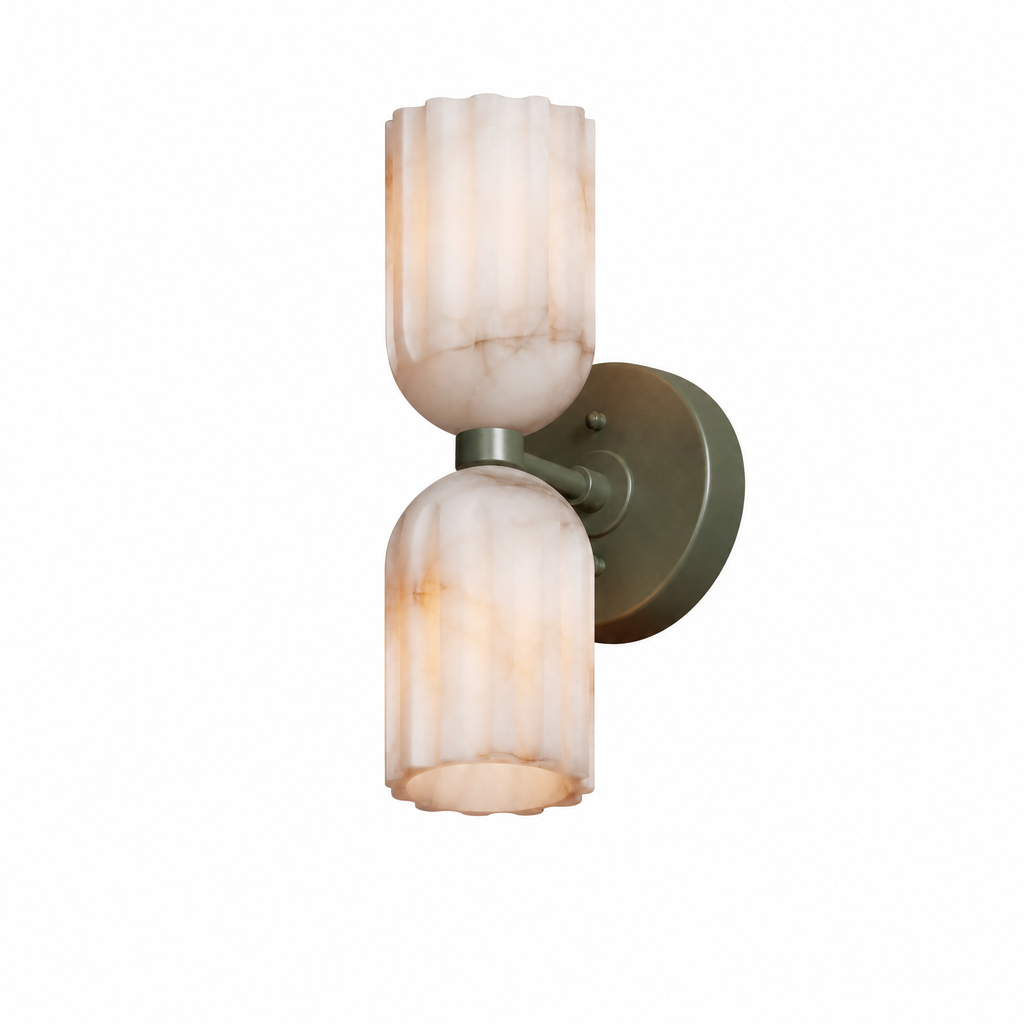 Fluted Stone Dual-Shade Alabaster Wall Light for Bedroom and Hallway