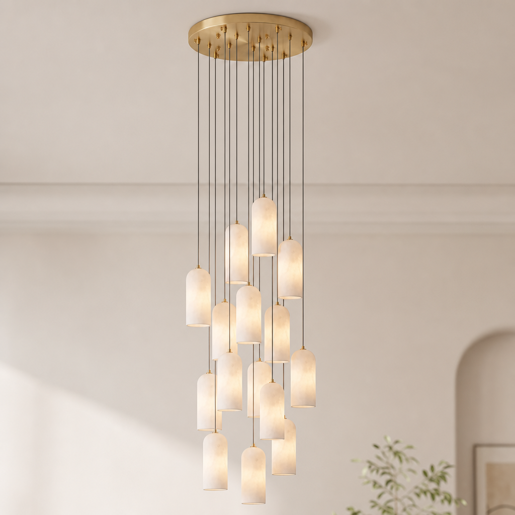 Modern Cylindrical Alabaster Pendant Light for Dining Rooms