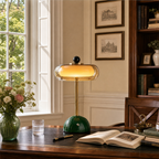 Disc-Shaped Alabaster and Glass LED Table Lamp for Bedrooms