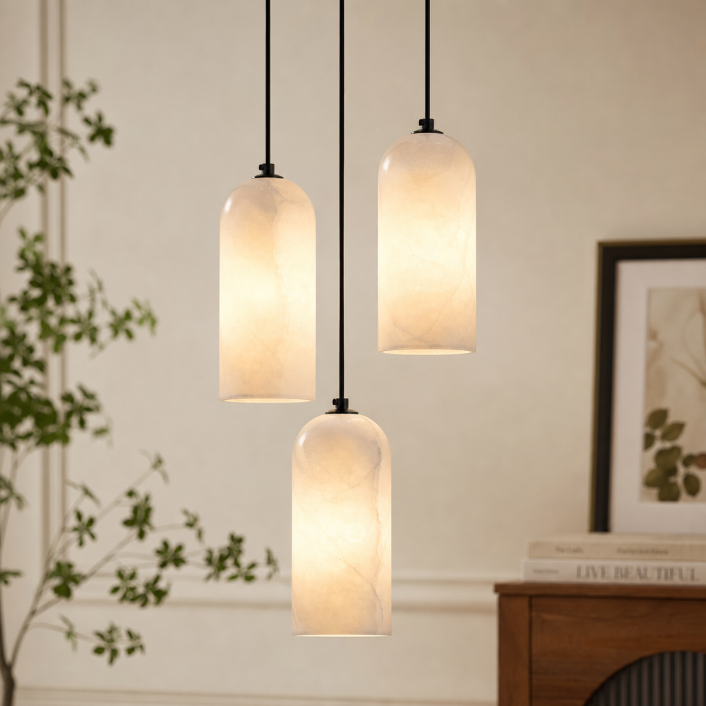 Modern Cylindrical Alabaster Pendant Light for Dining Rooms