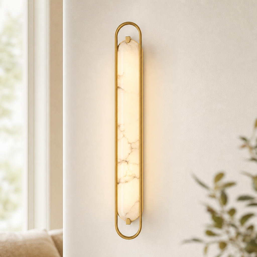 Modern Oval Alabaster LED Wall Sconce for Bedside Accent Lighting