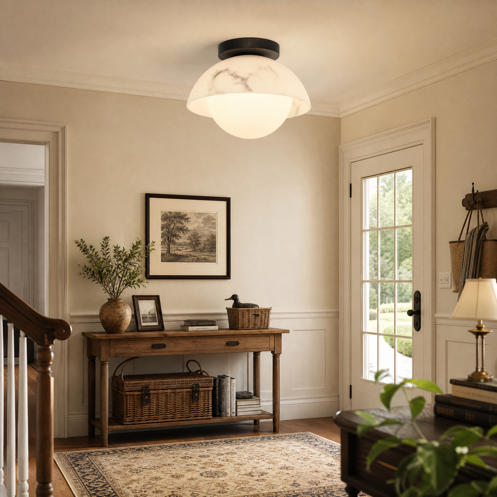 Semi-Dome Alabaster LED Ceiling Light for Bedroom and Entryway