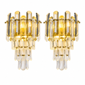 Contemporary Luxury Multi-Layer Prism Crystal Gold Wall Sconce Set of Two