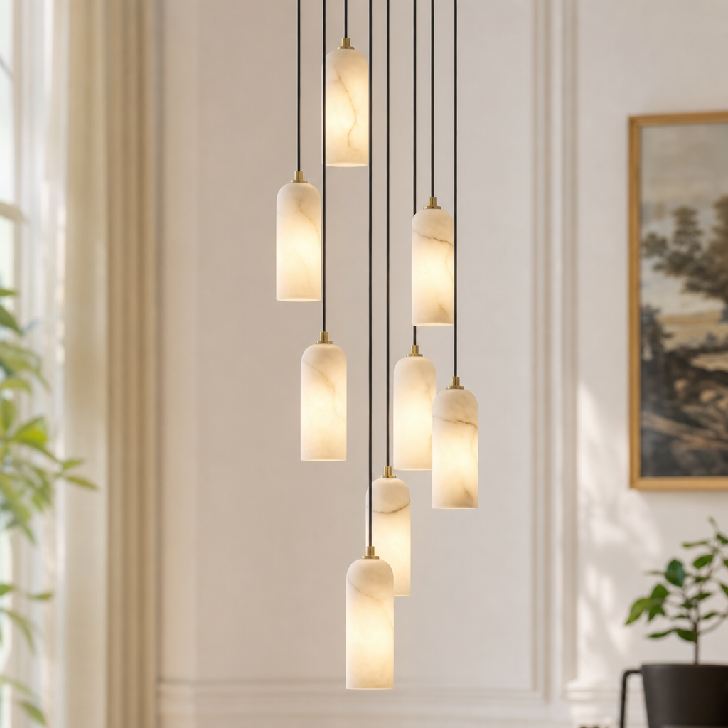 Modern Cylindrical Alabaster Pendant Light for Dining Rooms