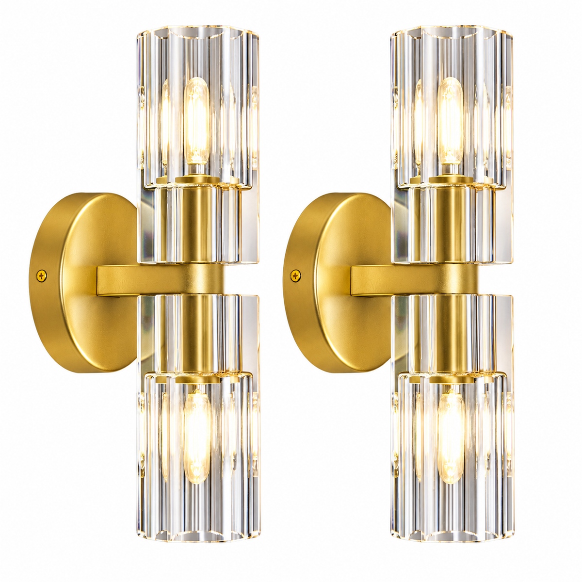 Modern Luxury Vertical Double Cylinder Fluted Crystal Wall Sconce