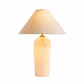 Natural Alabaster Table Lamp with Beige Linen Shade for Bedrooms