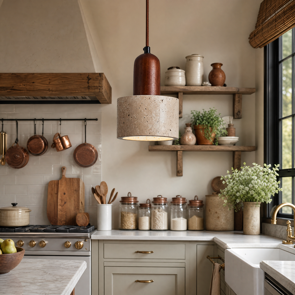 Wabi Sabi Natural Travertine Cylinder Pendant Light