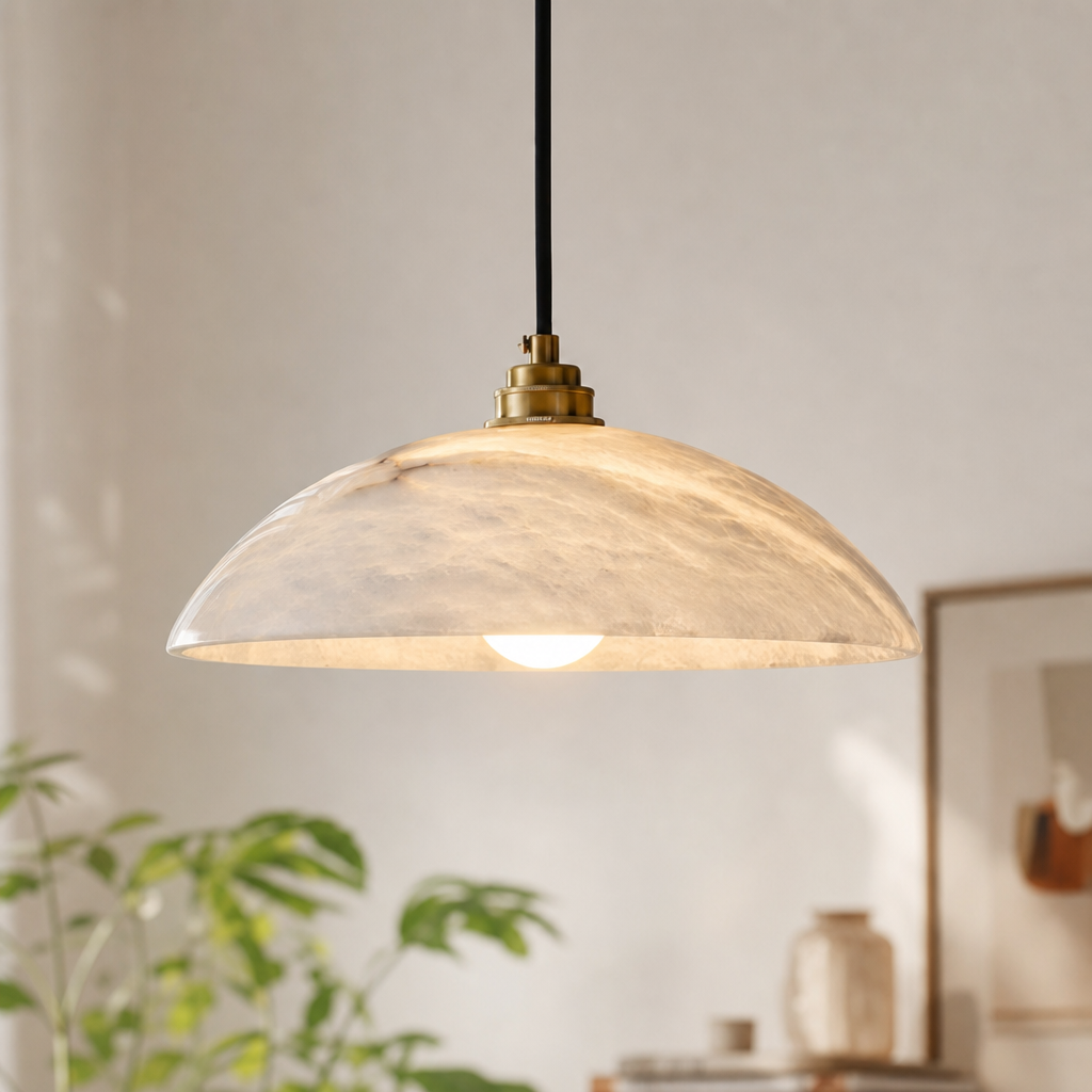 Sculptural Dome Alabaster Pendant Light for Kitchen Islands