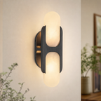 Sculptural Oval Alabaster Wall Sconce with H-Shaped Bracket