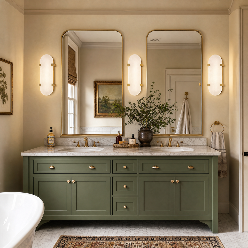 Modern Oval Alabaster LED Wall Sconce with Brass Base for Bedrooms