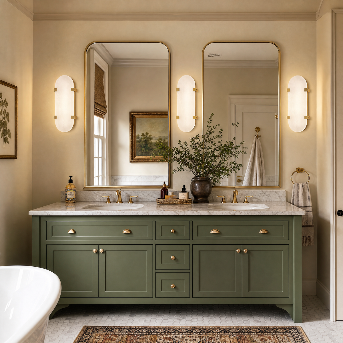 Modern Oval Alabaster LED Wall Sconce with Brass Base for Bedrooms