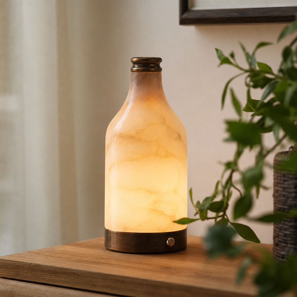Modern Bottle‑Shaped Natural Alabaster Portable Table Lamp