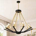 Industrial Two-Tone Frame Geometric BlackGold Wagon Wheel Chandelier