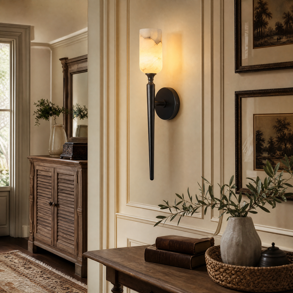 Candle-Shaped Alabaster Wall Sconce for Modern Interiors