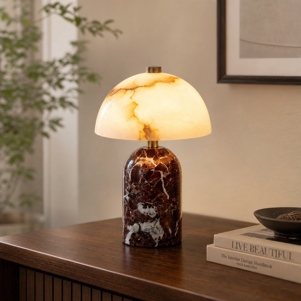Natural Dome Alabaster Stone LED Table Lamp for Desk and Nightstand