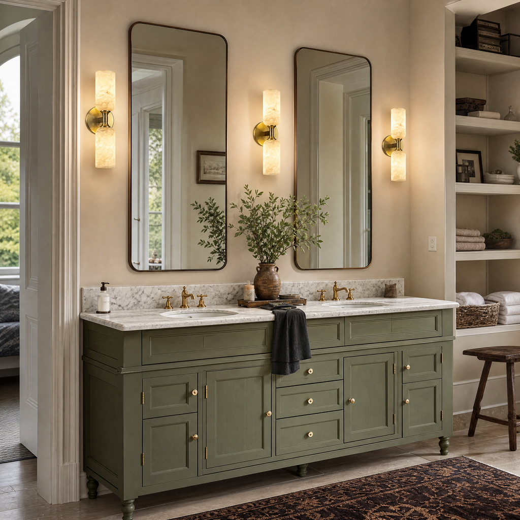 Modern Double Cylinder Up Down Alabaster Wall Sconce