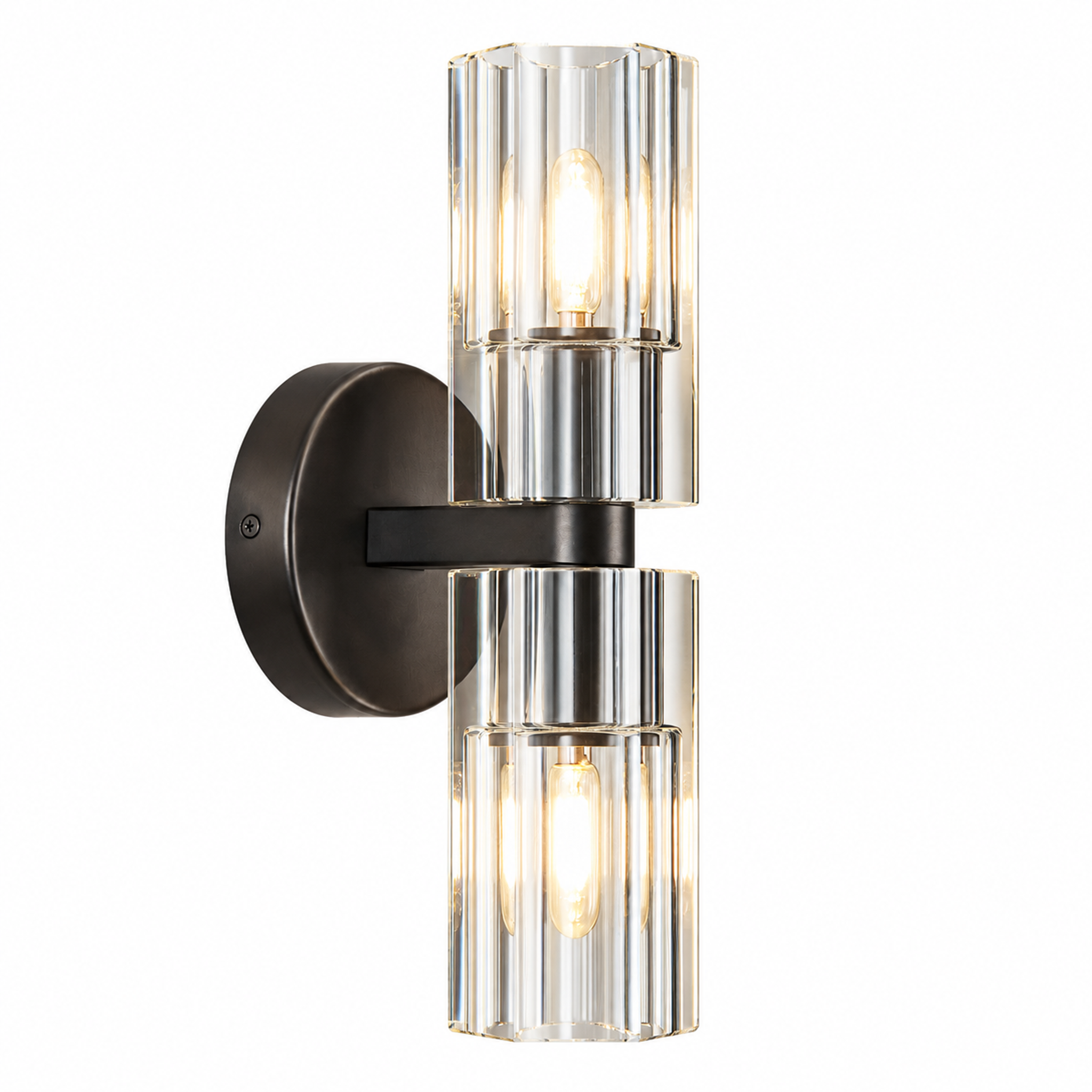 Modern Luxury Vertical Double Cylinder Fluted Crystal Wall Sconce