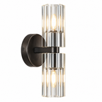 Modern Luxury Vertical Double Cylinder Fluted Crystal Wall Sconce