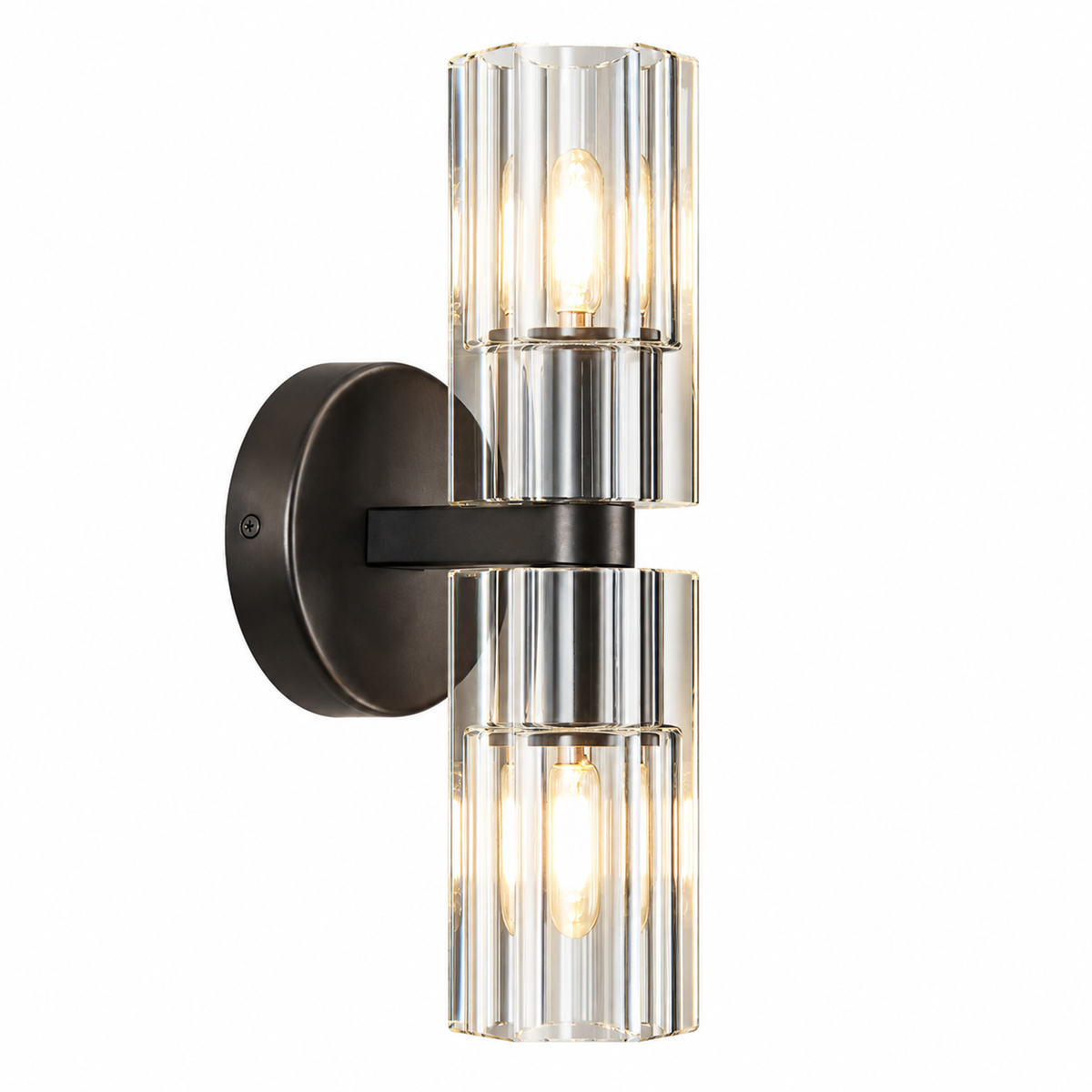 Modern Luxury Vertical Double Cylinder Fluted Crystal Wall Sconce