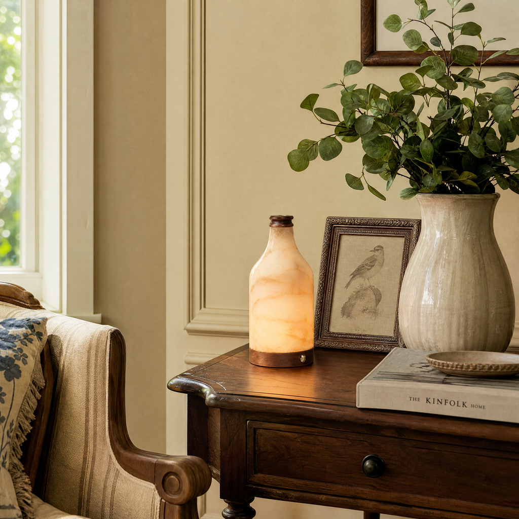 Modern Bottle‑Shaped Natural Alabaster Portable Table Lamp