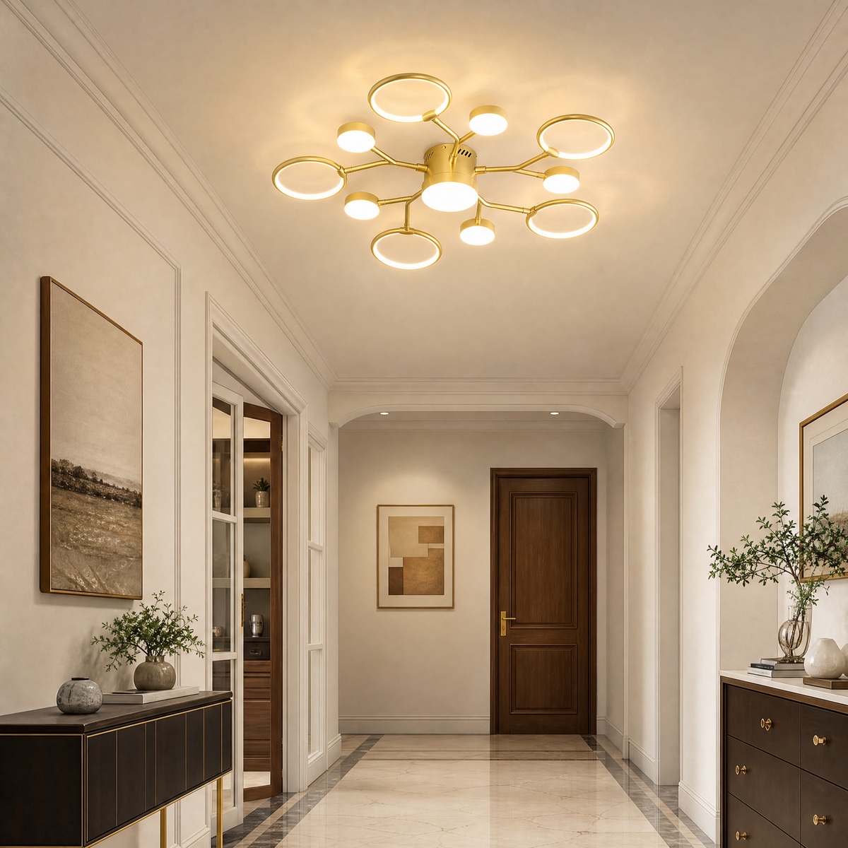 Modern Gold Branch Semi Flush Mount LED Ceiling Light
