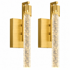 Luxury Long Tube Seeded Bubble Glass Gold Wall Sconce Set of Two