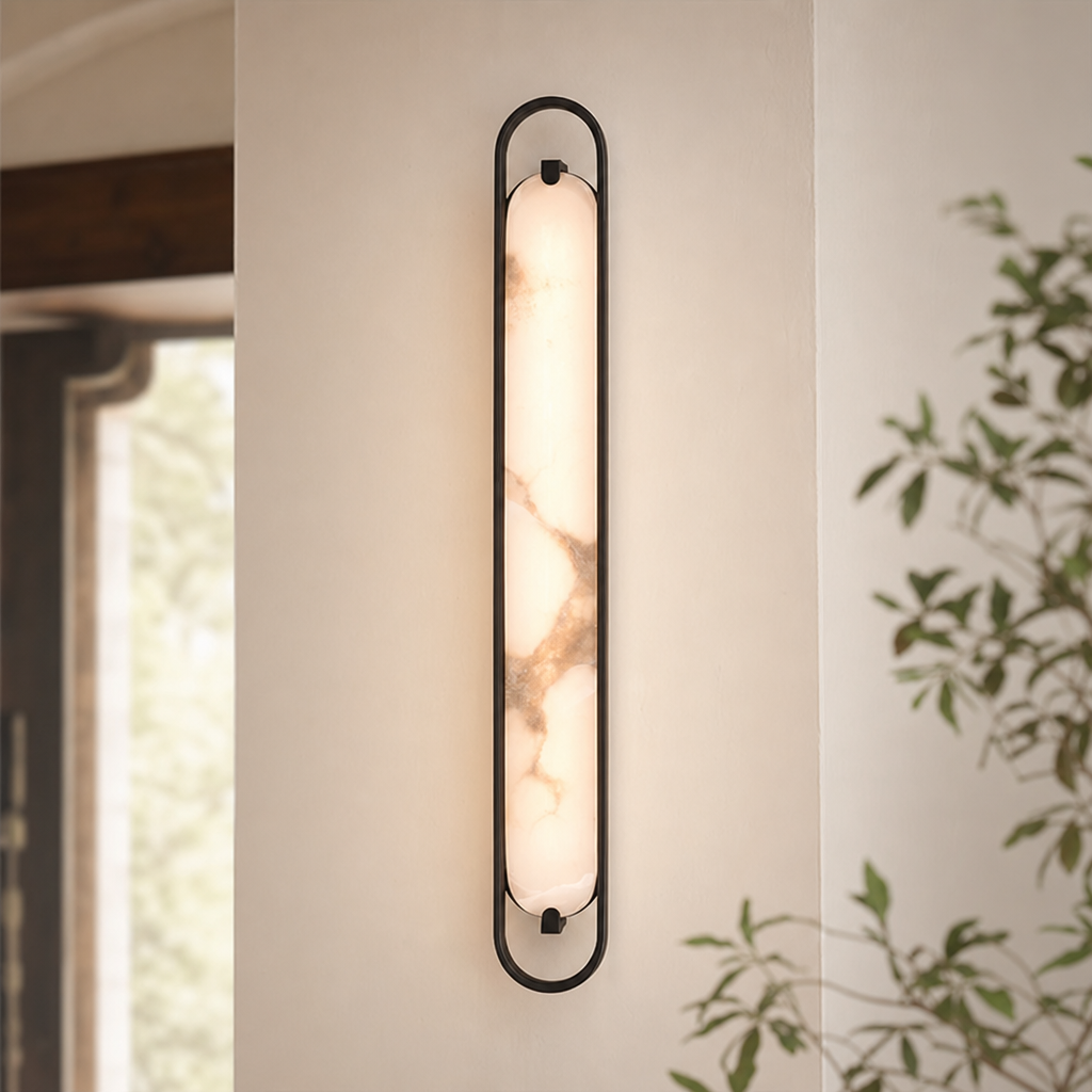 Modern Oval Alabaster LED Wall Sconce for Bedside Accent Lighting