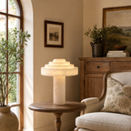 Tiered Disc White Stone Alabaster Table Lamp for Modern Bedrooms