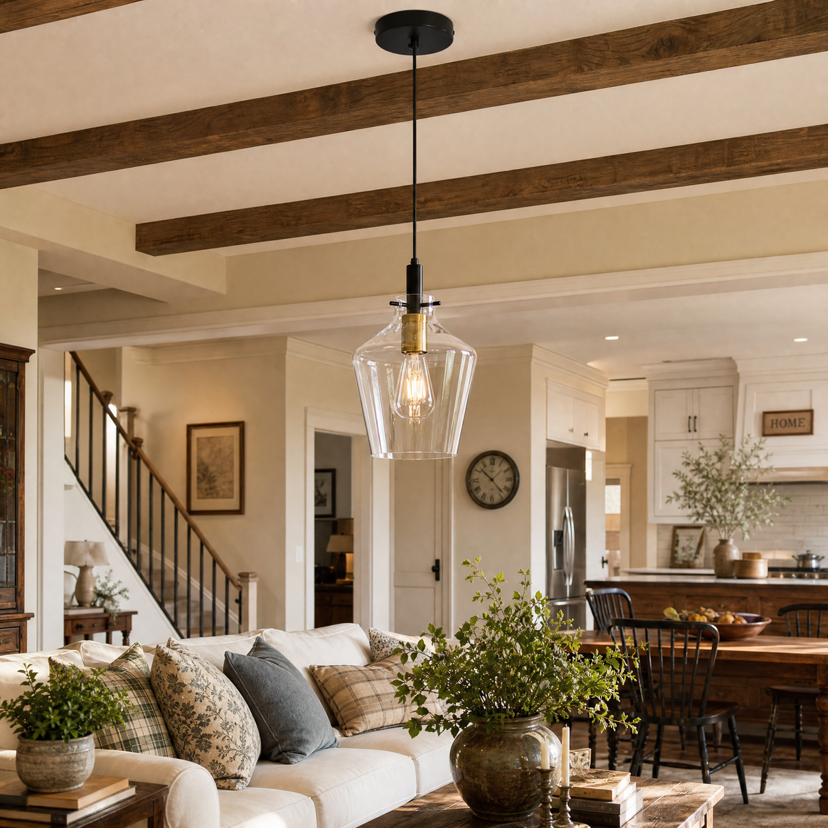 Contemporary Farmhouse Bottle Glass Hanging Pendant Light