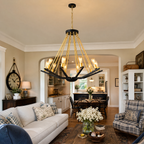 Industrial Two-Tone Frame Geometric BlackGold Wagon Wheel Chandelier