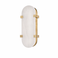Modern Oval Alabaster LED Wall Sconce with Brass Base for Bedrooms