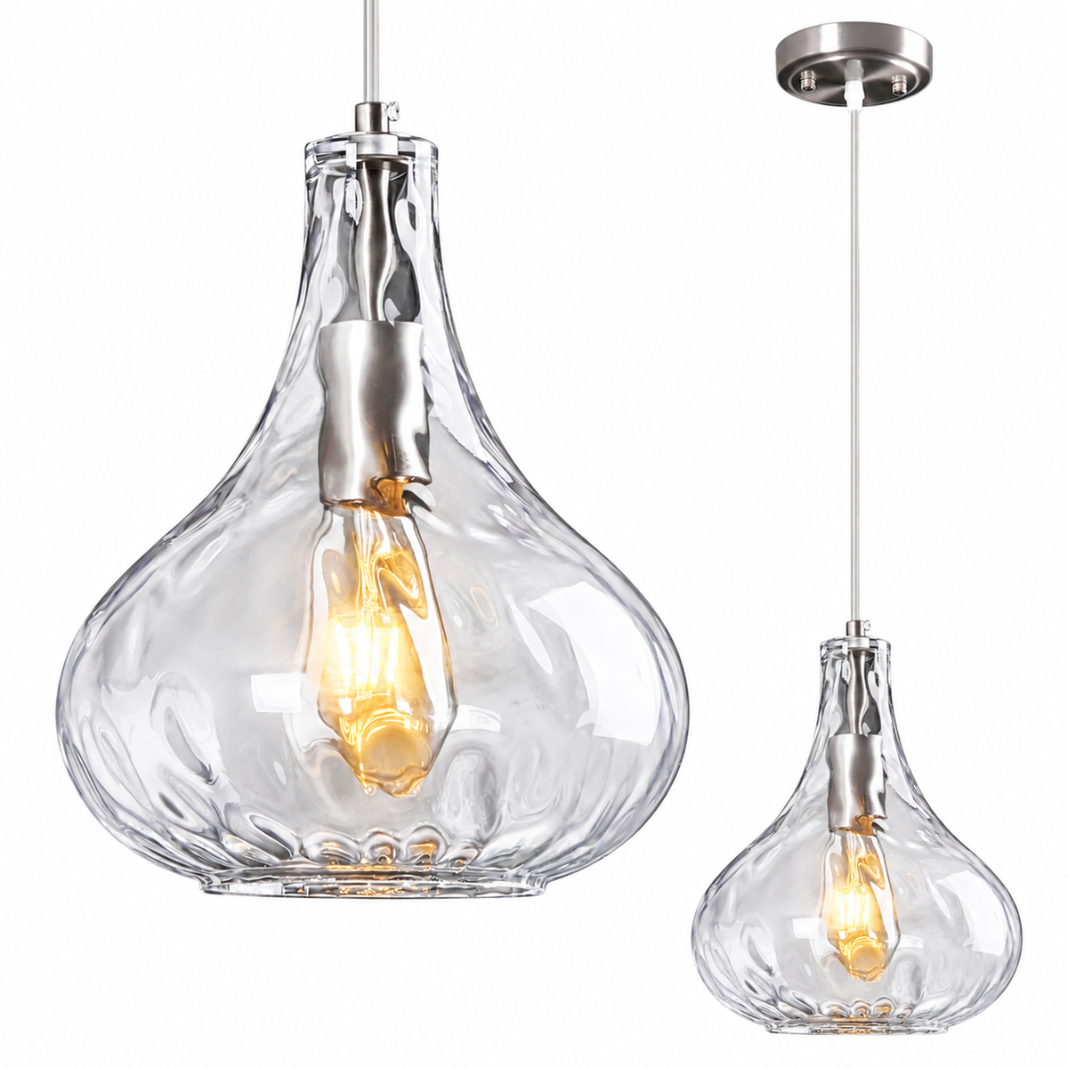 Modern Farmhouse Clear Teardrop Hammered Glass Pendant Light