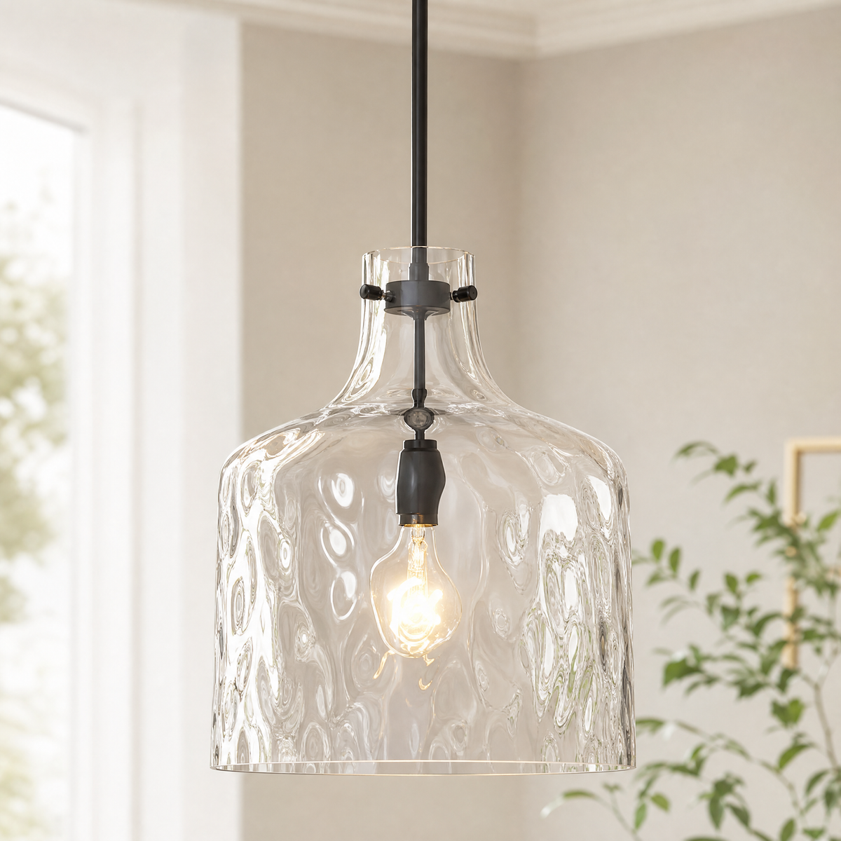 Farmhouse Clear Hammered Glass Pendant Light