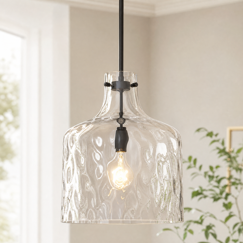 Farmhouse Clear Hammered Glass Pendant Light