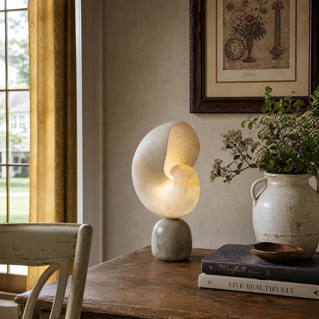 Nautilus Spiral Alabaster Table Lamp for Modern Interiors